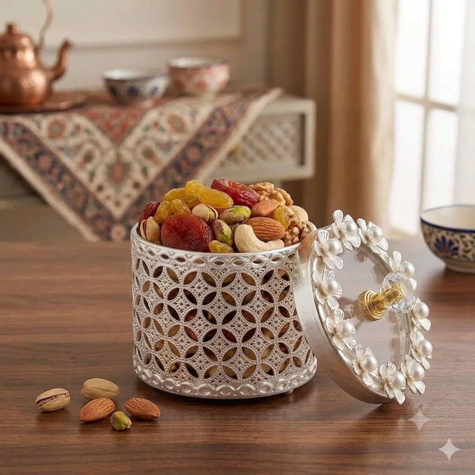 German Silver Floral Storage Jar