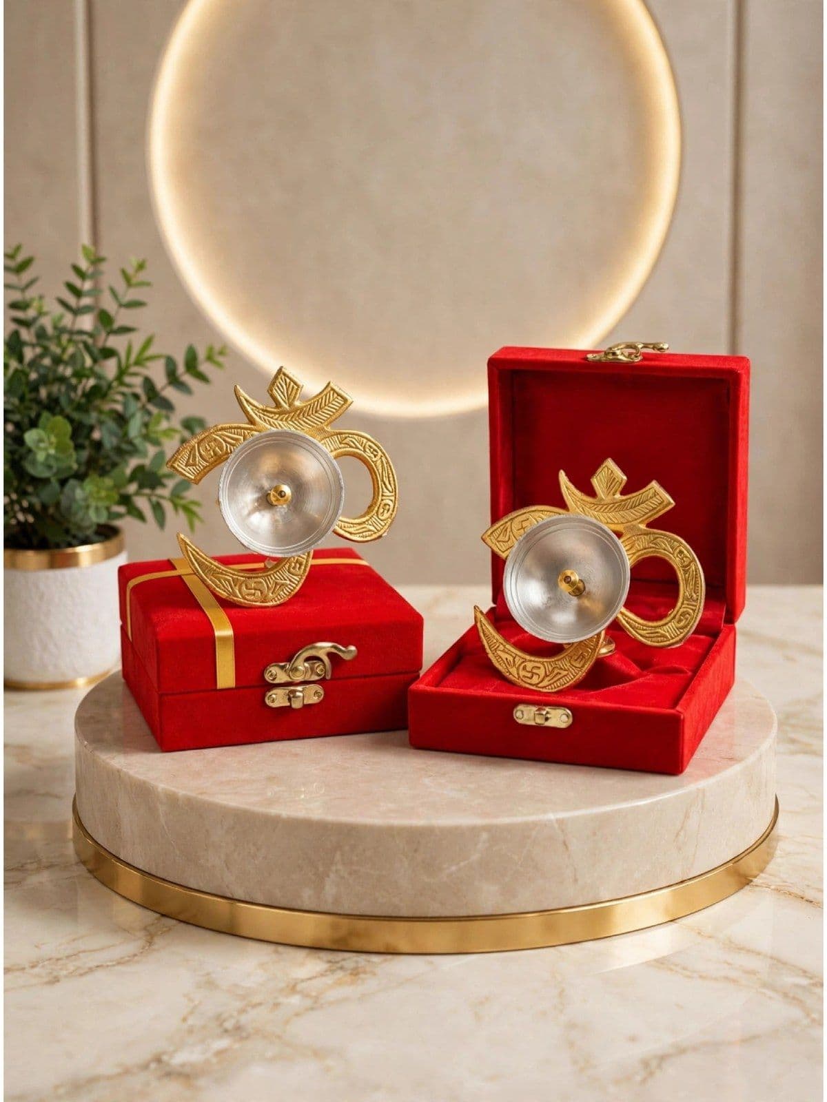 Om-Shaped Metal Aarti Diya