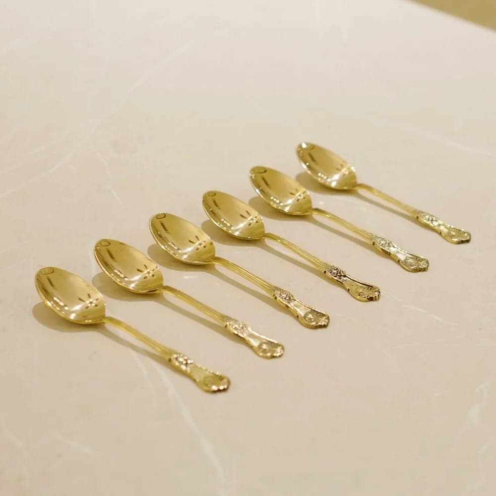 Brass Spoon Set (6 pcs), full set angled view