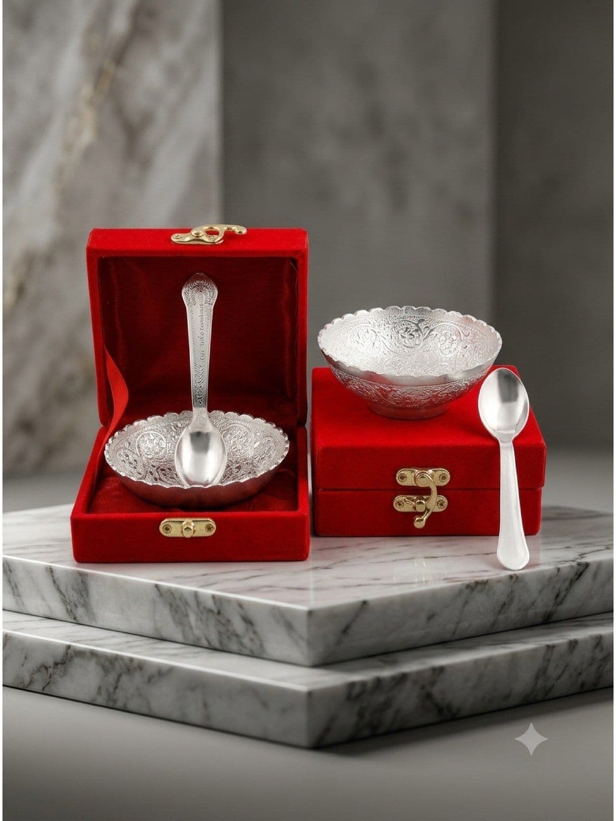 German Silver Embossed Bowl & Spoon Set