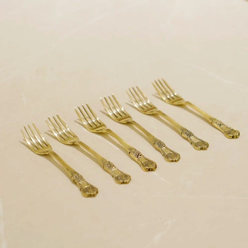 Brass Fork Set (6 pcs), full set angled view