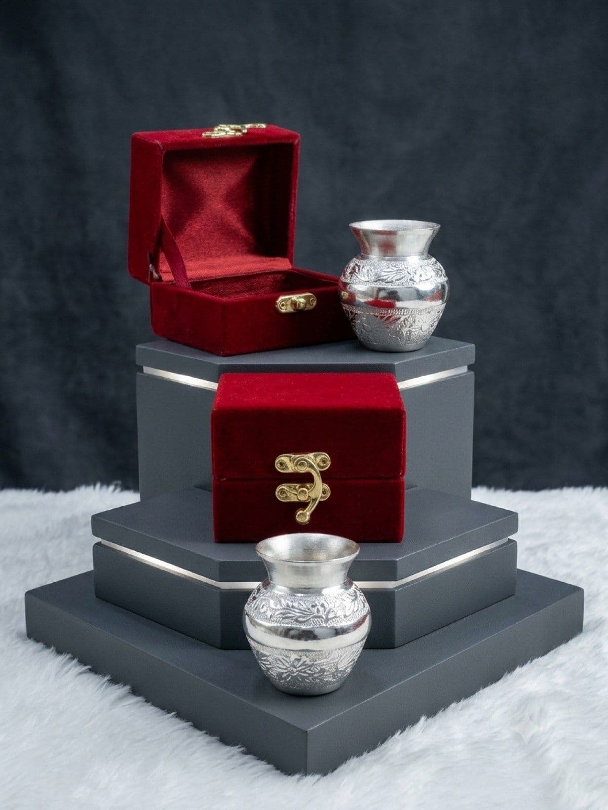 Silver Embossed Mini Kalash Vase (Pair)