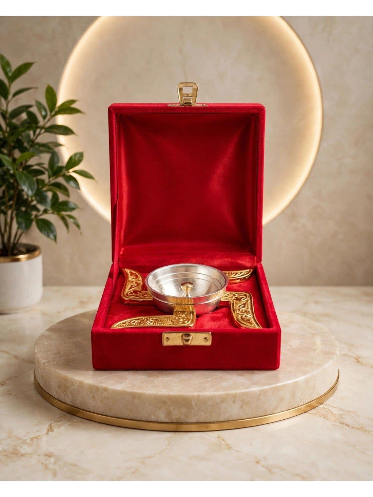 Swastik-Shaped Metal Aarti Diya